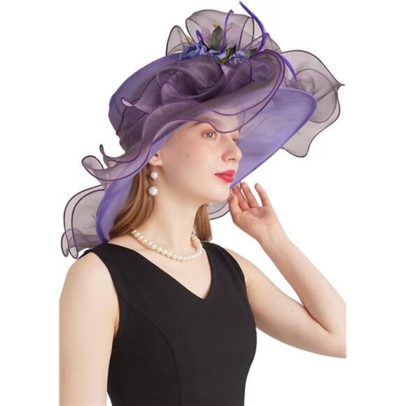 Women's Kentucky Derby Church Dress Hat 02-purple - Picture 6 of 6
